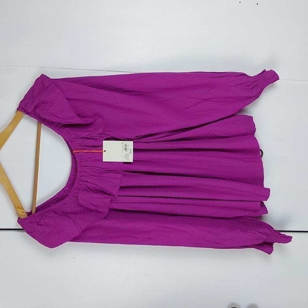 Knox Rose Womens Purple Strapless Ruffle Collar Boho Top Mod Sz.Large